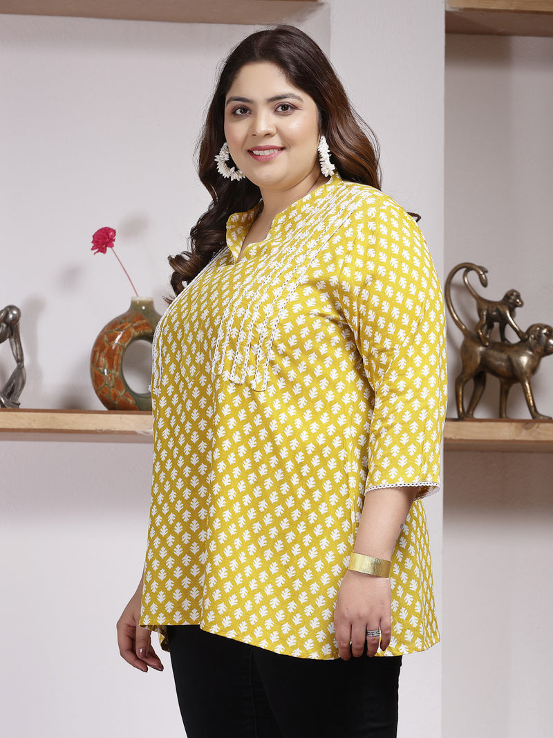 Plus Size Women's Ethnic Motif Printed Rayon Empire Top (TOPCORNKAJOLPLUS)