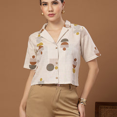 Stylum Women's Cream Geometric Printed Cotton Crop Top (TOPCREAMMASHA)