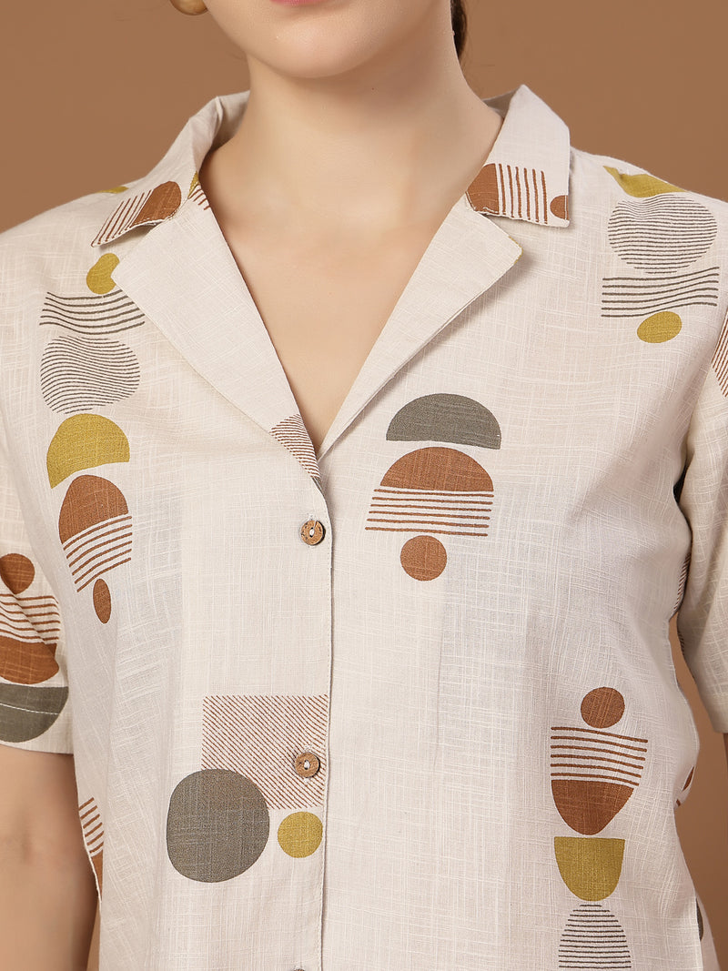 Stylum Women's Cream Geometric Printed Cotton Crop Top (TOPCREAMMASHA)