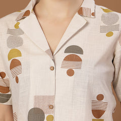 Stylum Women's Cream Geometric Printed Cotton Crop Top (TOPCREAMMASHA)