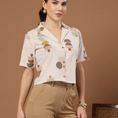 Stylum Women's Cream Geometric Printed Cotton Crop Top (TOPCREAMMASHA)
