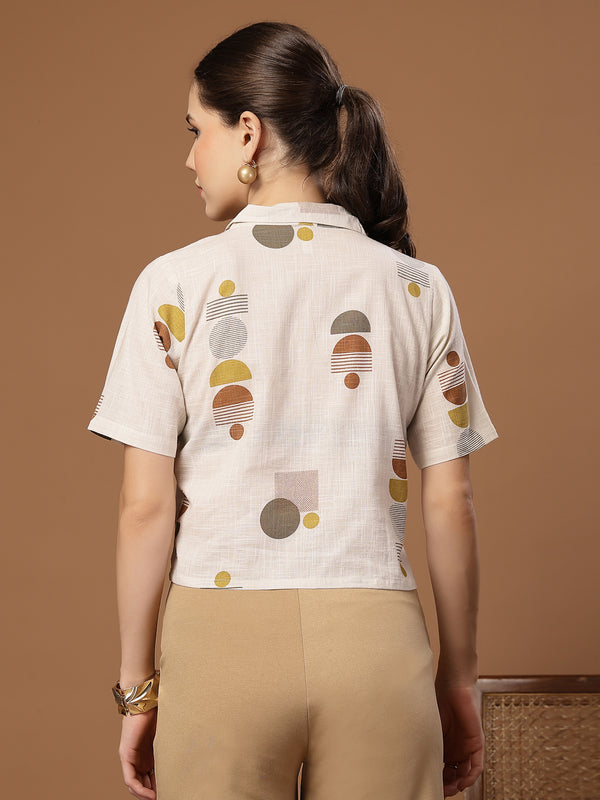 Stylum Women's Cream Geometric Printed Cotton Crop Top (TOPCREAMMASHA)