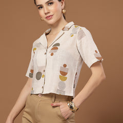 Stylum Women's Cream Geometric Printed Cotton Crop Top (TOPCREAMMASHA)