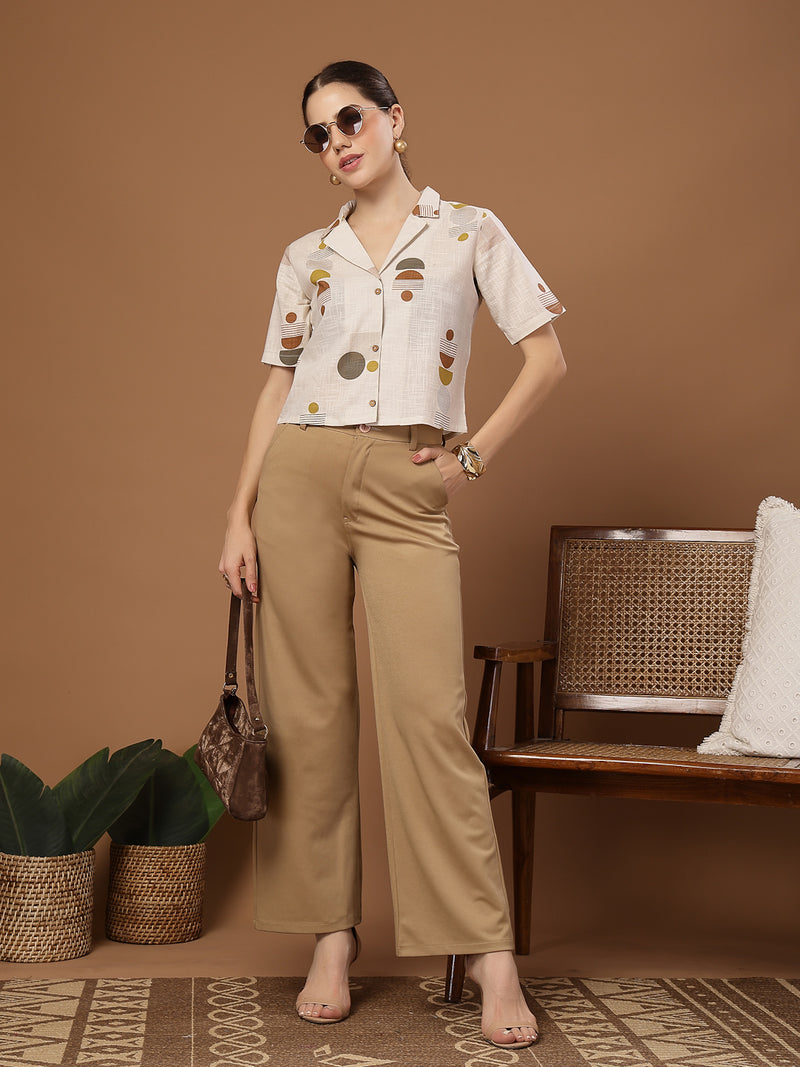 Stylum Women's Cream Geometric Printed Cotton Crop Top (TOPCREAMMASHA)