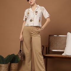 Stylum Women's Cream Geometric Printed Cotton Crop Top (TOPCREAMMASHA)