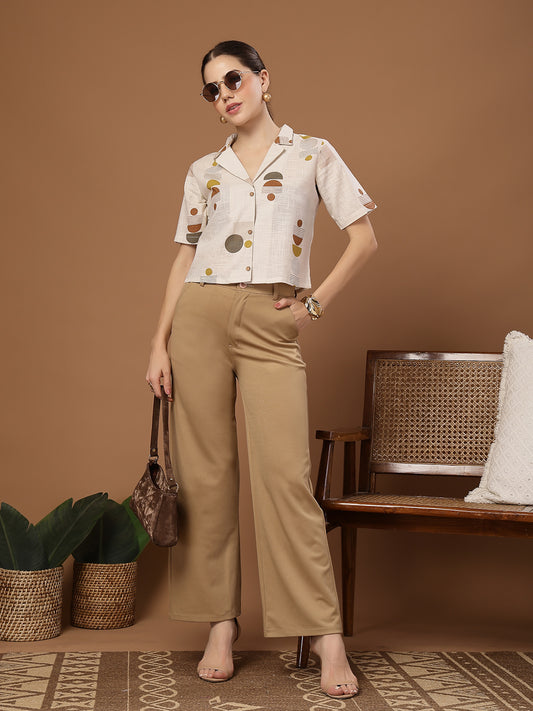 Stylum Women's Cream Geometric Printed Cotton Crop Top (TOPCREAMMASHA)