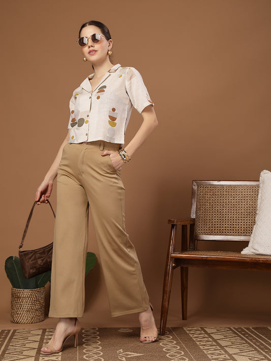 Stylum Women's Cream Geometric Printed Cotton Crop Top (TOPCREAMMASHA)