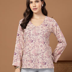 Stylum Women's Cream Floral Printed Cotton Straight Top (TOPCREAMMILD)