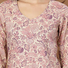 Stylum Women's Cream Floral Printed Cotton Straight Top (TOPCREAMMILD)