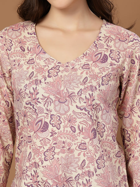 Stylum Women's Cream Floral Printed Cotton Straight Top (TOPCREAMMILD)