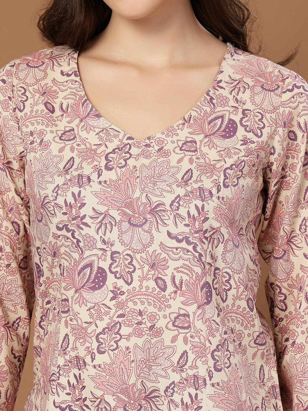 Stylum Women's Cream Floral Printed Cotton Straight Top (TOPCREAMMILD)