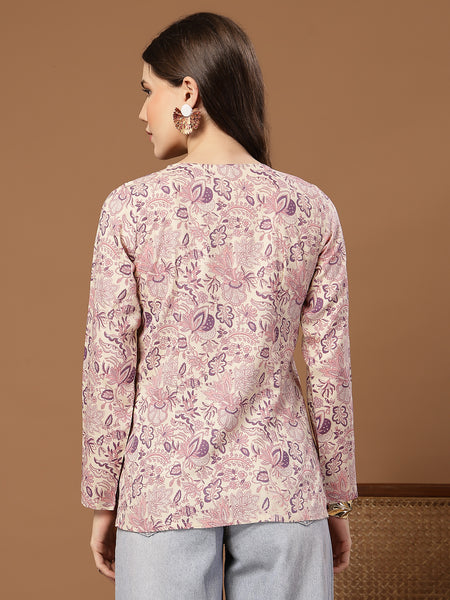 Stylum Women's Cream Floral Printed Cotton Straight Top (TOPCREAMMILD)