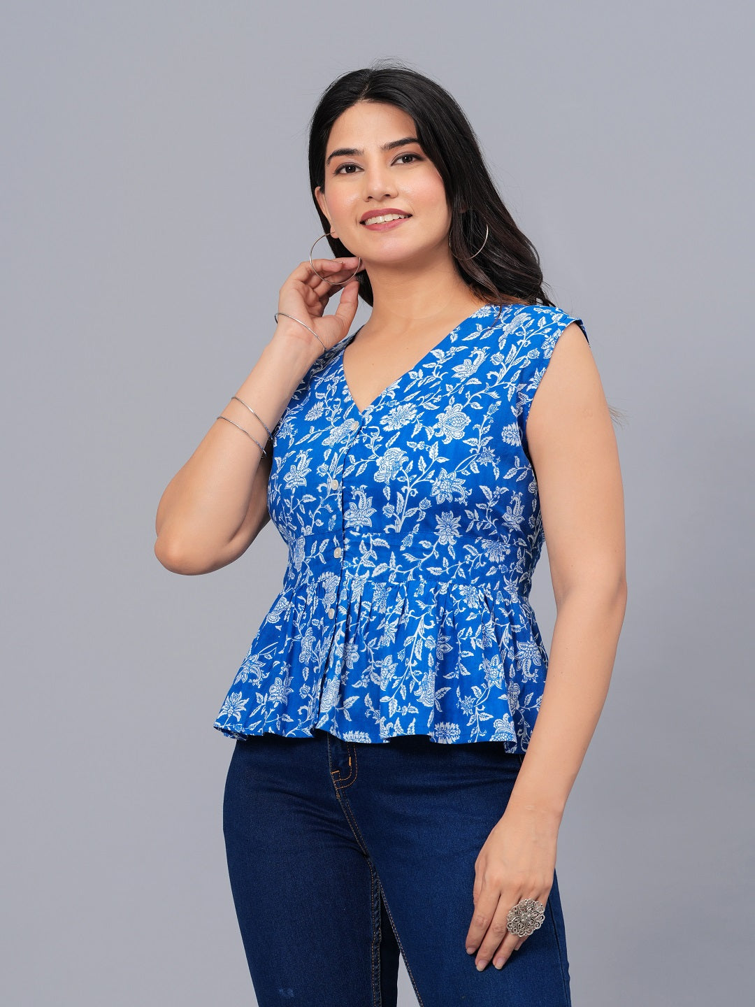 Stylum Women's Floral Printed Cotton Peplum Top (TOPGGALIYAINDI)