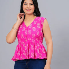 Stylum Women's Floral Printed Rayon Peplum Top (TOPGGAVAPINK)