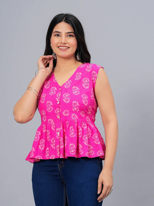 Stylum Women's Floral Printed Rayon Peplum Top (TOPGGAVAPINK)