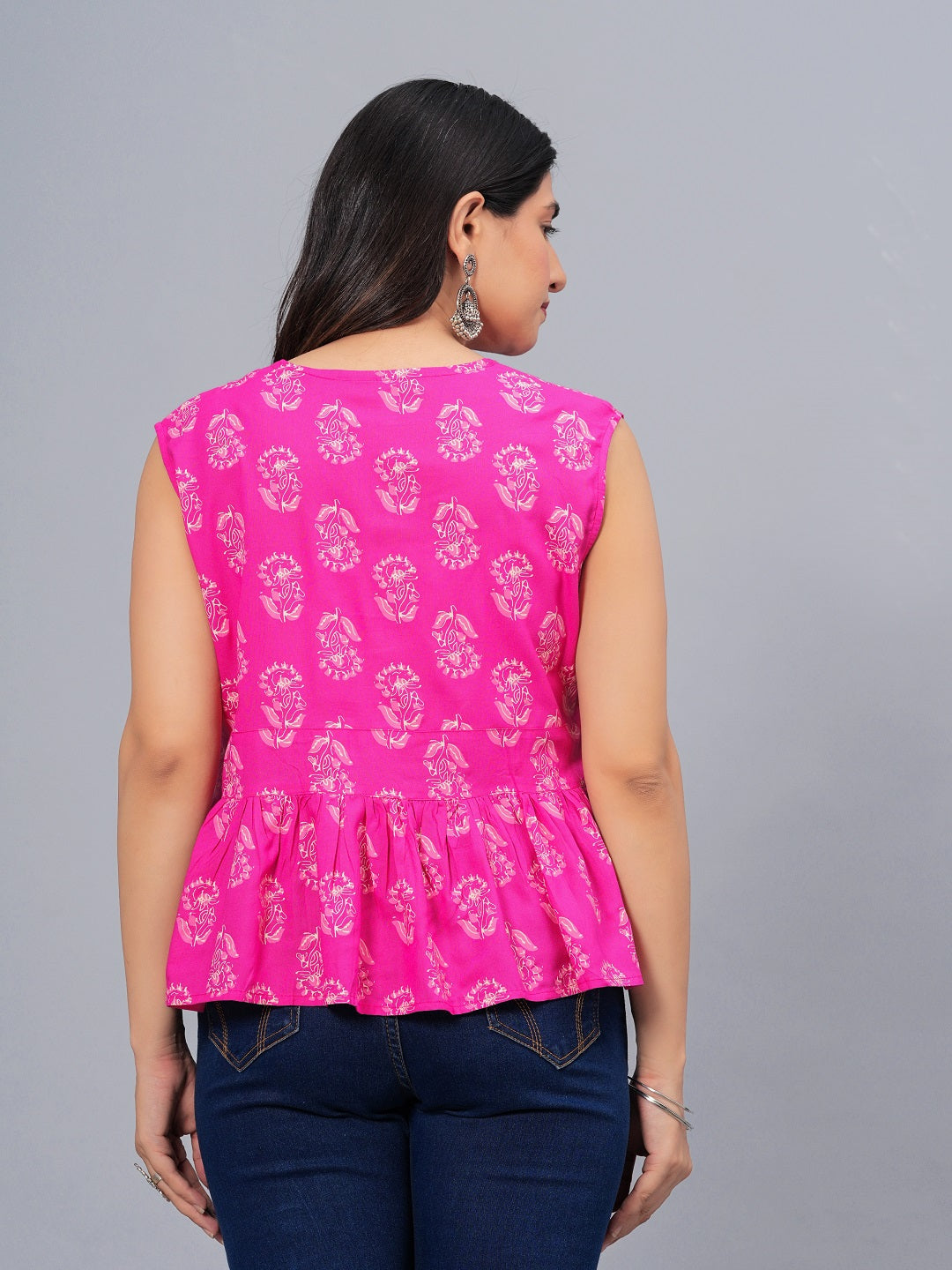 Stylum Women's Floral Printed Rayon Peplum Top (TOPGGAVAPINK)