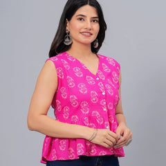 Stylum Women's Floral Printed Rayon Peplum Top (TOPGGAVAPINK)