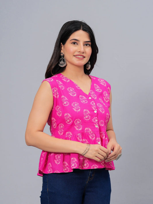 Stylum Women's Floral Printed Rayon Peplum Top (TOPGGAVAPINK)