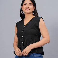 Stylum Women's Solid Cotton Blend Peplum Top (TOPGGBLACKSOLLY)