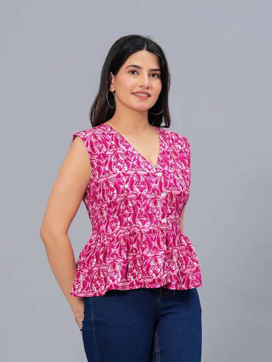 Stylum Women's Printed Rayon Peplum Top (TOPGGCHERRYPINK)