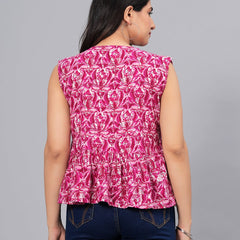 Stylum Women's Printed Rayon Peplum Top (TOPGGCHERRYPINK)