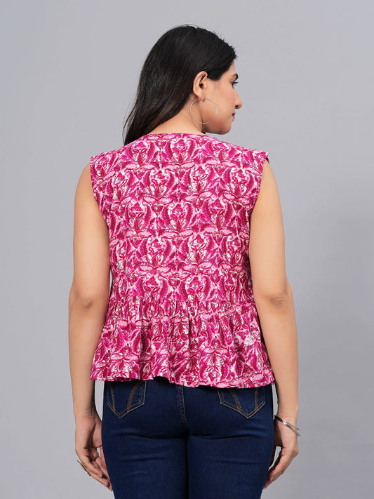 Stylum Women's Printed Rayon Peplum Top (TOPGGCHERRYPINK)