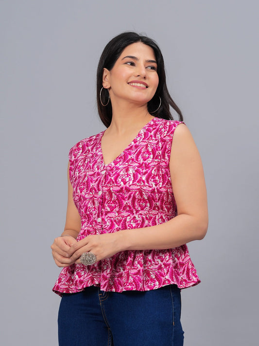 Stylum Women's Printed Rayon Peplum Top (TOPGGCHERRYPINK)