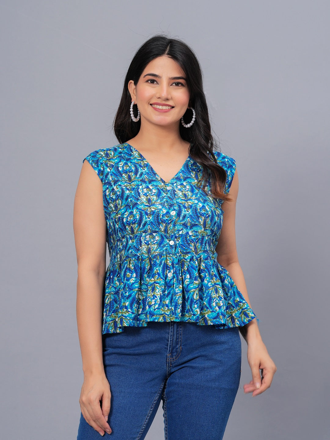 Stylum Women's Printed Rayon Peplum Top (TOPGGCHERRYROYAL)