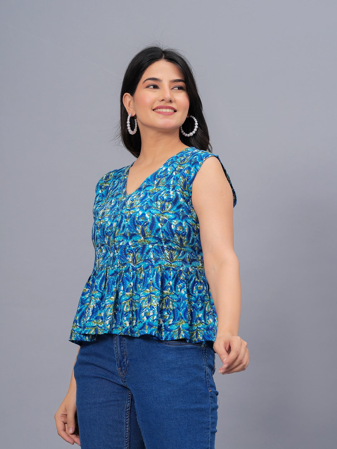 Stylum Women's Printed Rayon Peplum Top (TOPGGCHERRYROYAL)