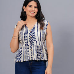 Stylum Women's Geometric Printed Rayon Peplum Top (TOPGGHANNAHWHITE)