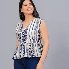 Stylum Women's Geometric Printed Rayon Peplum Top (TOPGGHANNAHWHITE)