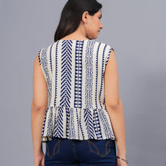 Stylum Women's Geometric Printed Rayon Peplum Top (TOPGGHANNAHWHITE)