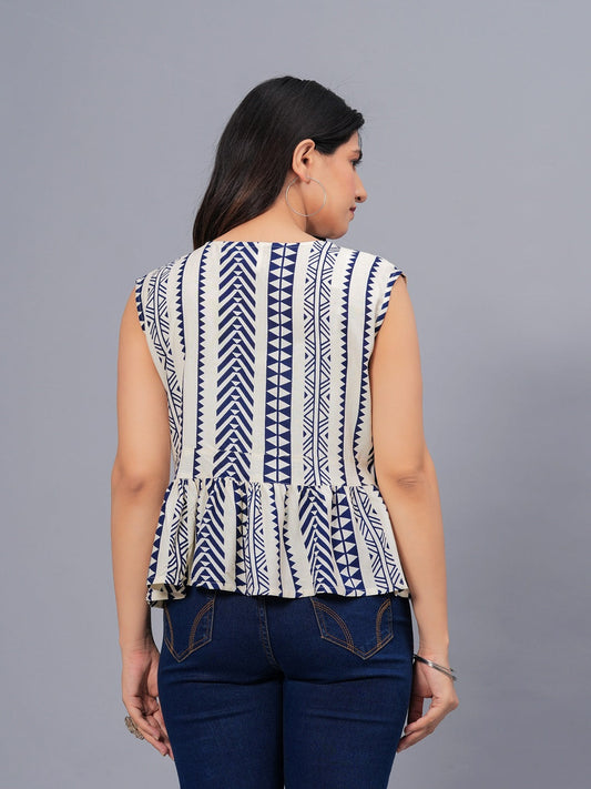 Stylum Women's Geometric Printed Rayon Peplum Top (TOPGGHANNAHWHITE)