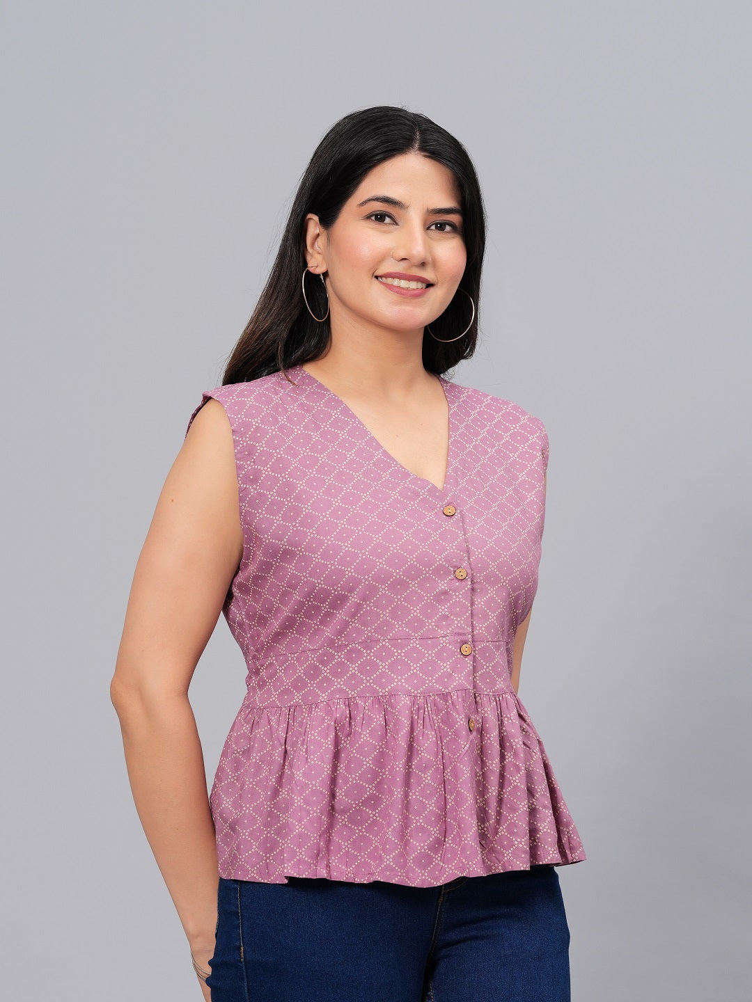 Stylum Women's Bandhej Printed Cotton Peplum Top (TOPGGJELLY)