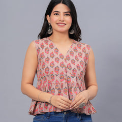 Stylum Women's Floral Printed Rayon Peplum Top (TOPGGMOGRABEIGE)