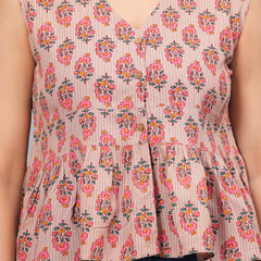 Stylum Women's Floral Printed Rayon Peplum Top (TOPGGMOGRABEIGE)