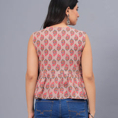 Stylum Women's Floral Printed Rayon Peplum Top (TOPGGMOGRABEIGE)