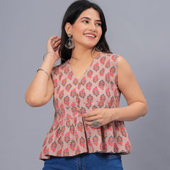 Stylum Women's Floral Printed Rayon Peplum Top (TOPGGMOGRABEIGE)