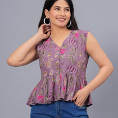 Stylum Women's Floral Printed Rayon Peplum Top (TOPGGNAINAMAUVE)