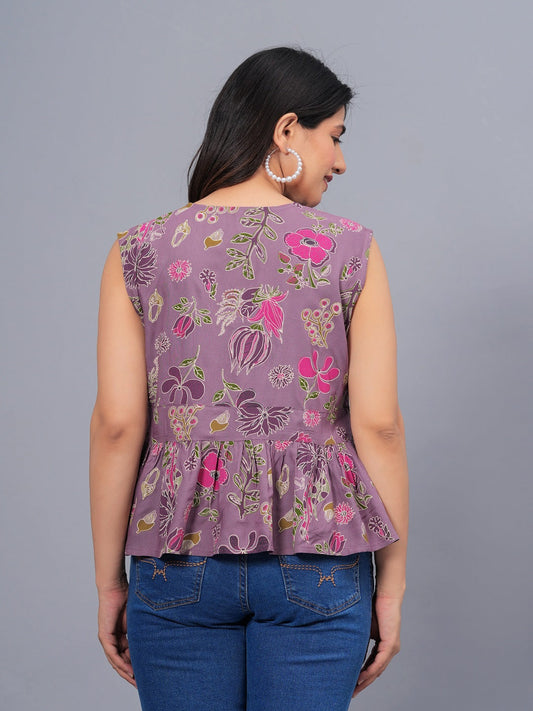 Stylum Women's Floral Printed Rayon Peplum Top (TOPGGNAINAMAUVE)