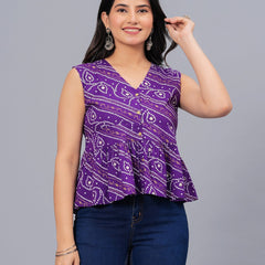 Stylum Women's Bandhej Printed Rayon Peplum Top (TOPGGPURPLECHARLI)