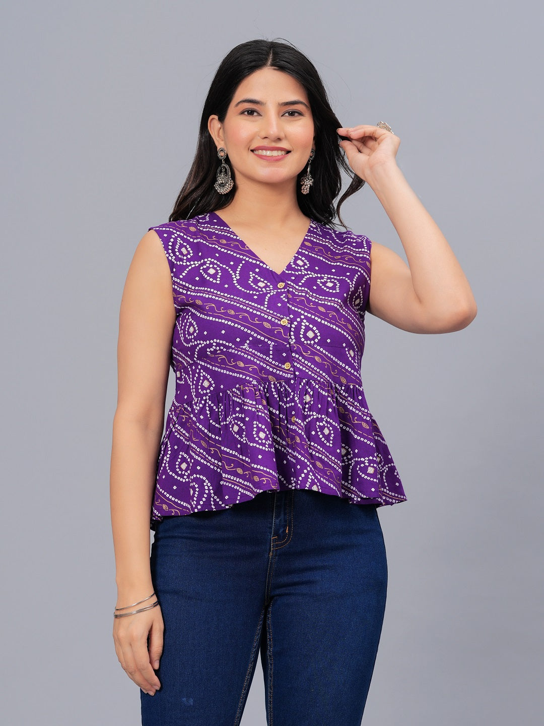 Stylum Women's Bandhej Printed Rayon Peplum Top (TOPGGPURPLECHARLI)