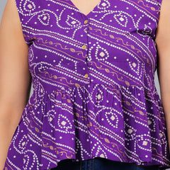 Stylum Women's Bandhej Printed Rayon Peplum Top (TOPGGPURPLECHARLI)