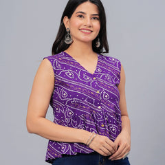 Stylum Women's Bandhej Printed Rayon Peplum Top (TOPGGPURPLECHARLI)