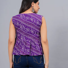 Stylum Women's Bandhej Printed Rayon Peplum Top (TOPGGPURPLECHARLI)