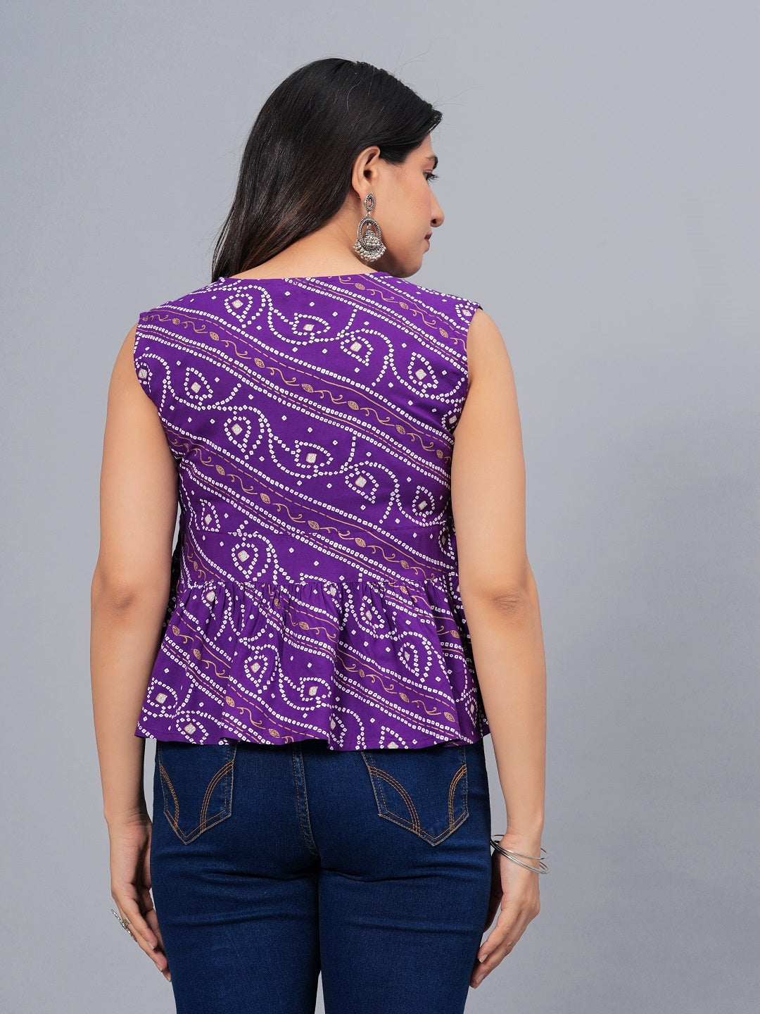 Stylum Women's Bandhej Printed Rayon Peplum Top (TOPGGPURPLECHARLI)