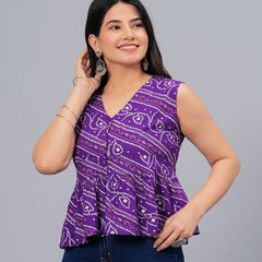Stylum Women's Bandhej Printed Rayon Peplum Top (TOPGGPURPLECHARLI)