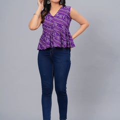 Stylum Women's Bandhej Printed Rayon Peplum Top (TOPGGPURPLECHARLI)