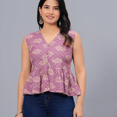 Stylum Women's Bandhej Printed Rayon Peplum Top (TOPGGPURPLEKOHLI)