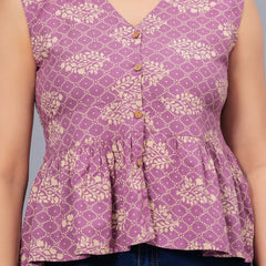 Stylum Women's Bandhej Printed Rayon Peplum Top (TOPGGPURPLEKOHLI)